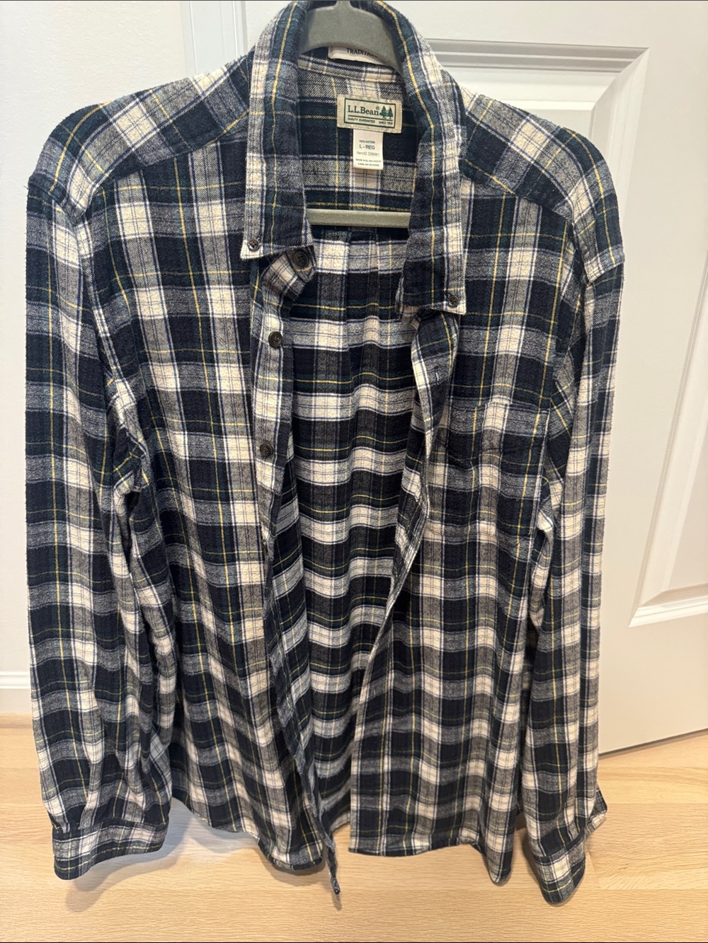 L.L. Bean Men’s Navy, White and Yellow Plaid Button-Down Shirt